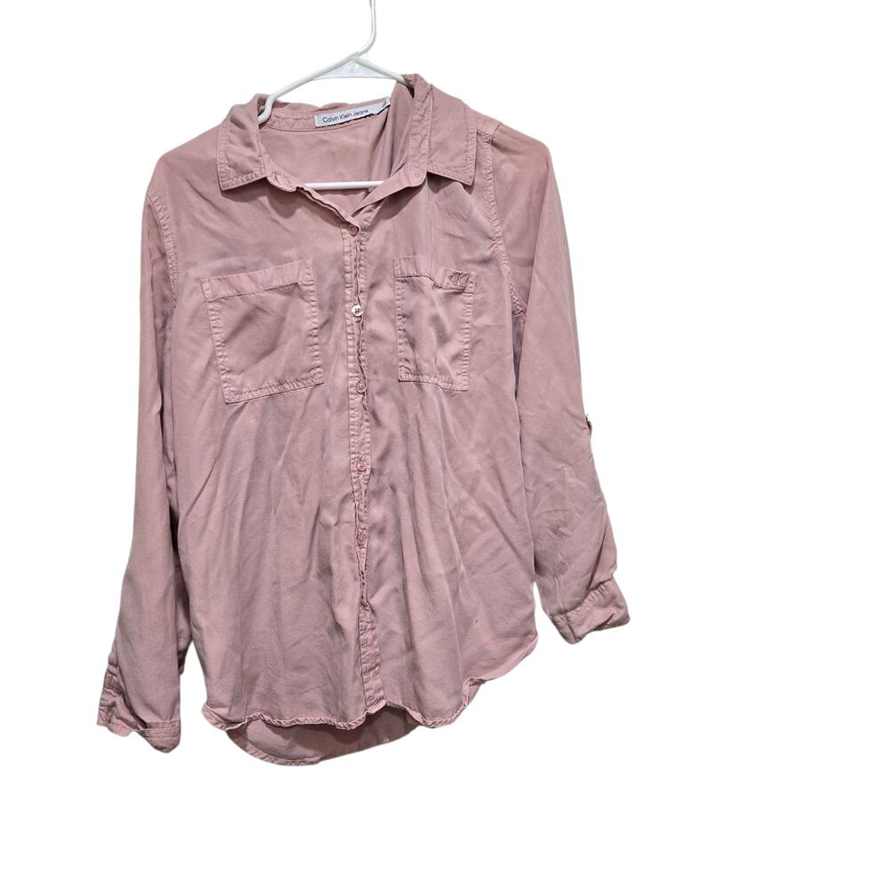 Calvin Klein Pink Tencel Utility Button Up Shirt Large